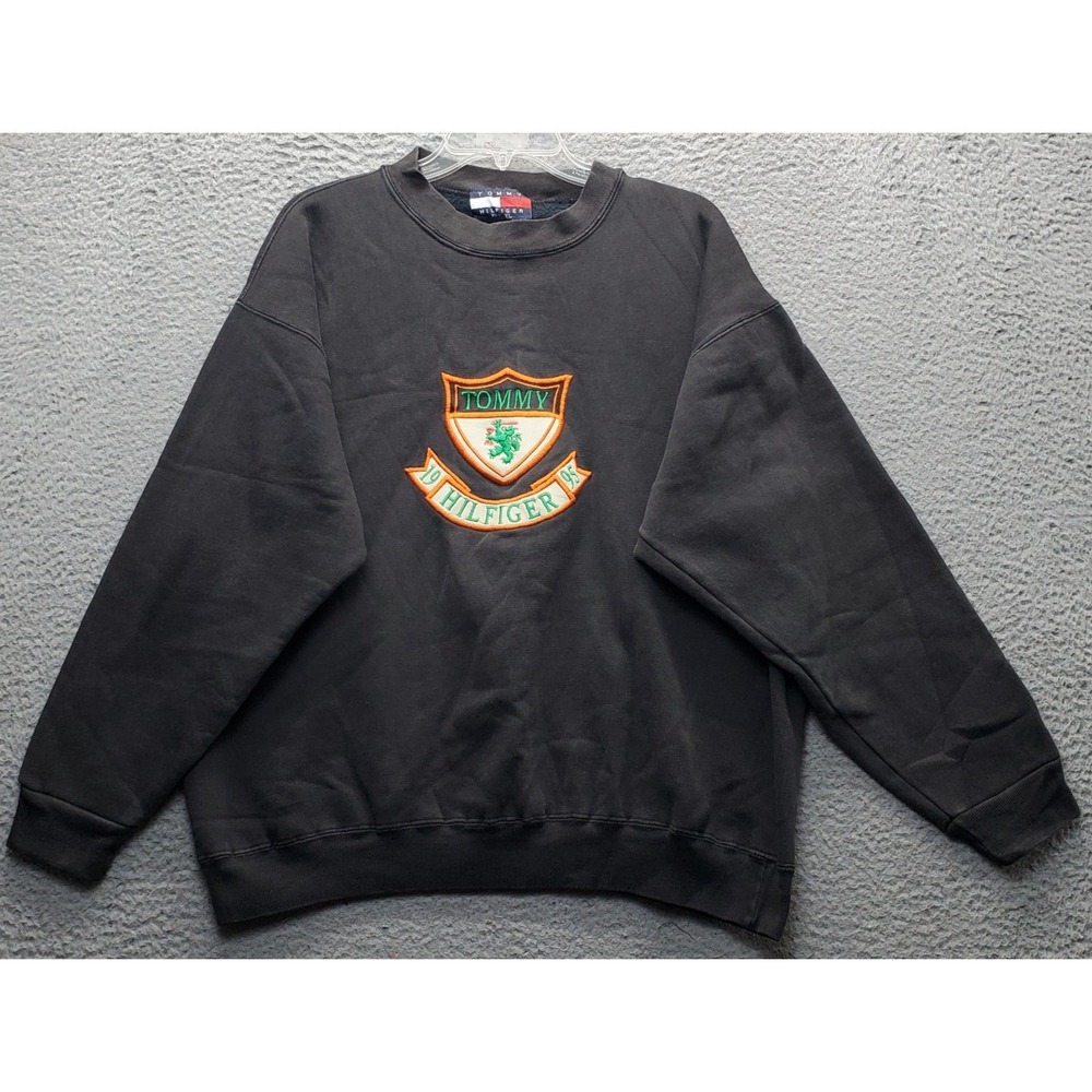 Vtg Tommy Hilfiger Sweatshirt Mens XL Multi Fade Fleece Lined Crew Neck Pullover